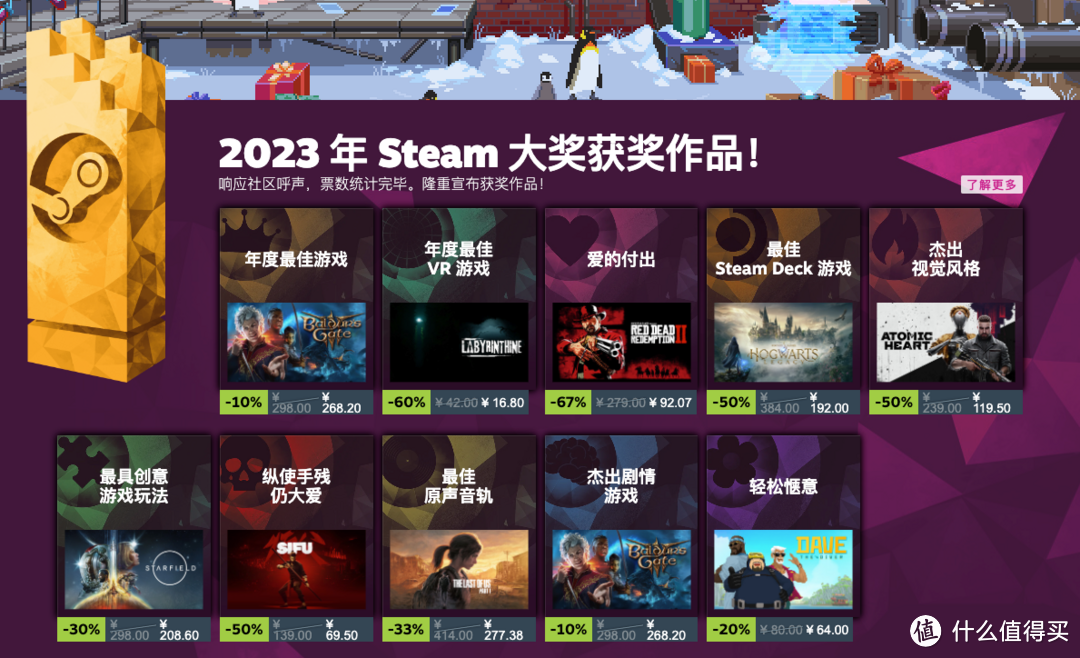 2023 Steam大奖获奖名单公布，《博德之门3》再获年度最佳游戏